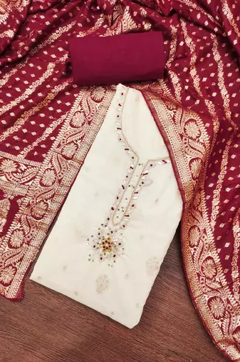  weaving & handwork banarasi modal cotton silk dress material