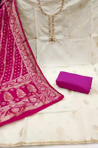  weaving & handwork banarasi modal cotton silk dress material