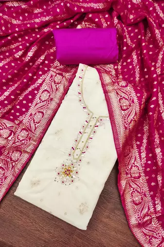  weaving & handwork banarasi modal cotton silk dress material