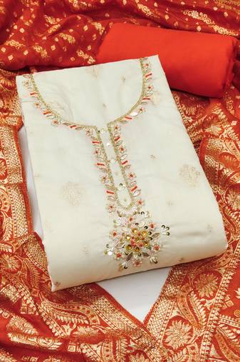 Women's unstitched weaving & handwork banarasi modal cotton silk dress material (msmfc11600d)