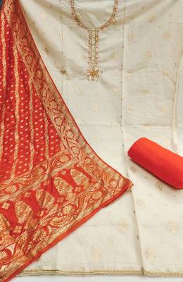  weaving & handwork banarasi modal cotton silk dress material 2