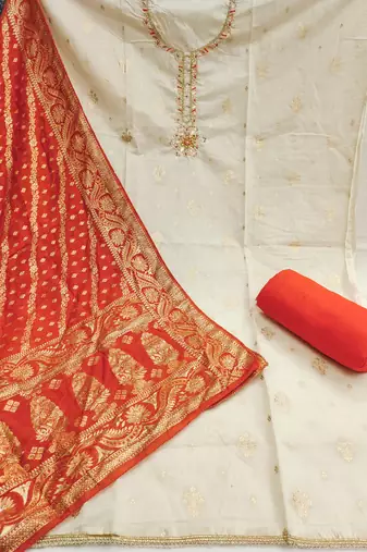  weaving & handwork banarasi modal cotton silk dress material
