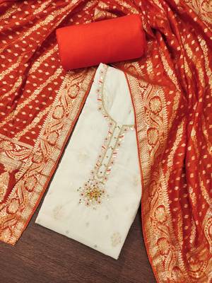  weaving & handwork banarasi modal cotton silk dress material 4