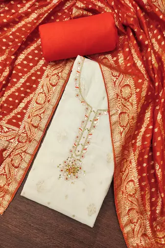  weaving & handwork banarasi modal cotton silk dress material