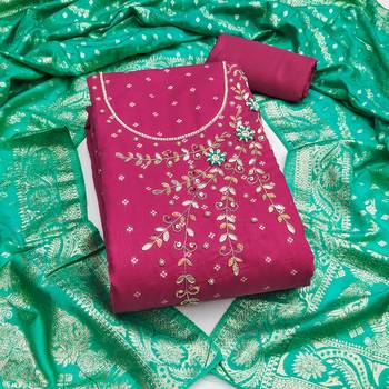  pink weaving & handwork banarasi modal dress material 1
