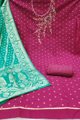  pink weaving & handwork banarasi modal dress material