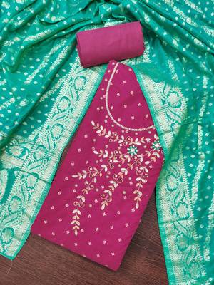  pink weaving & handwork banarasi modal dress material 4