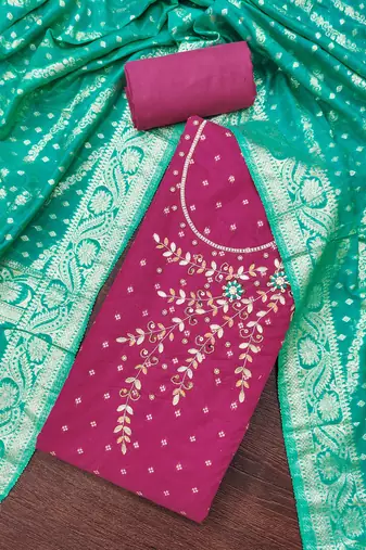  pink weaving & handwork banarasi modal dress material