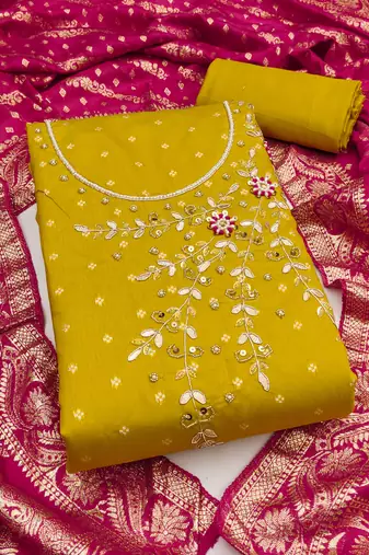 Women's light green unstitched weaving & handwork banarasi modal dress material (msmfc11602b)