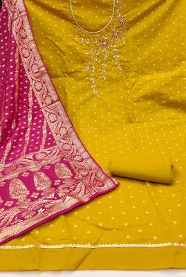  light green weaving & handwork banarasi modal dress material 2