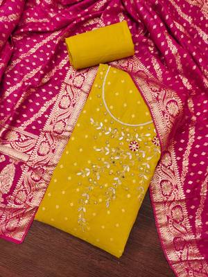  light green weaving & handwork banarasi modal dress material 4