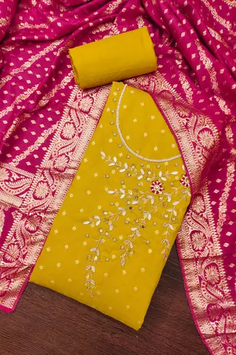  light green weaving & handwork banarasi modal dress material