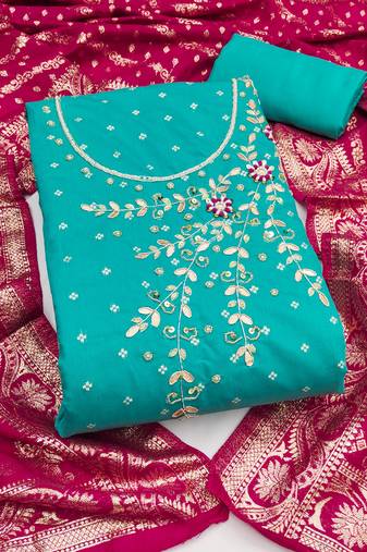 Women's sea green unstitched weaving & handwork banarasi modal dress material (msmfc11602c)
