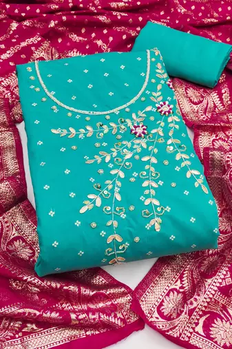 Women's sea green unstitched weaving & handwork banarasi modal dress material (msmfc11602c)
