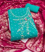 Women's sea green unstitched weaving & handwork banarasi modal dress material (msmfc11602c)