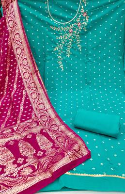  sea green weaving & handwork banarasi modal dress material 2