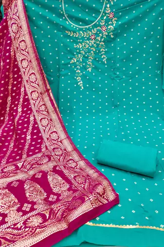  sea green weaving & handwork banarasi modal dress material