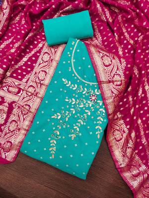  sea green weaving & handwork banarasi modal dress material 4