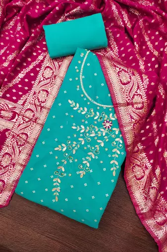  sea green weaving & handwork banarasi modal dress material