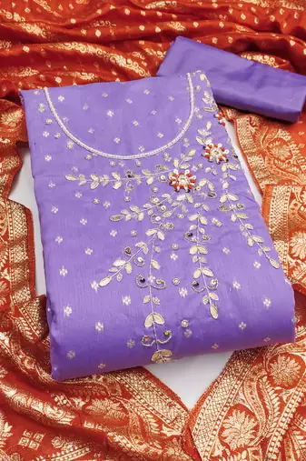 Women's purple unstitched weaving & handwork banarasi modal dress material (msmfc11602d)