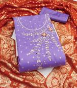 Women's purple unstitched weaving & handwork banarasi modal dress material (msmfc11602d)