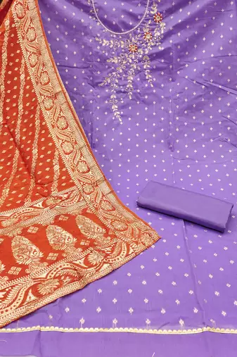  purple weaving & handwork banarasi modal dress material