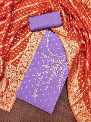  purple weaving & handwork banarasi modal dress material 4