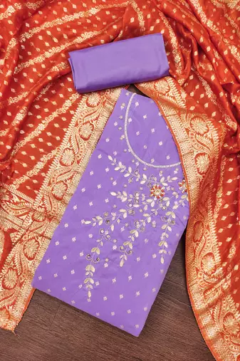  purple weaving & handwork banarasi modal dress material