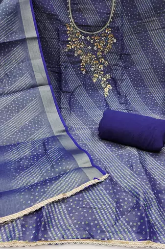  bandhani print & handwork simmer cotton silk dress material