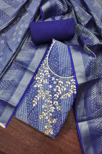  bandhani print & handwork simmer cotton silk dress material