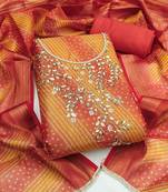 Women's unstitched bandhani print & handwork simmer cotton silk dress material (msmfc11603b)