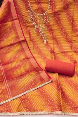  bandhani print & handwork simmer cotton silk dress material 2