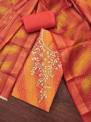  bandhani print & handwork simmer cotton silk dress material 4