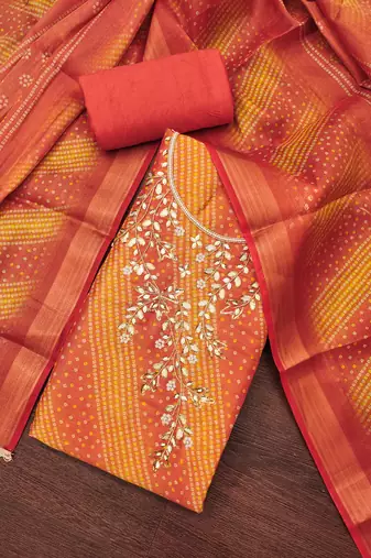  bandhani print & handwork simmer cotton silk dress material