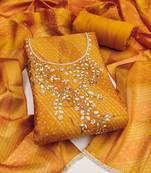 Women's unstitched bandhani print & handwork simmer cotton silk dress material (msmfc11603c)