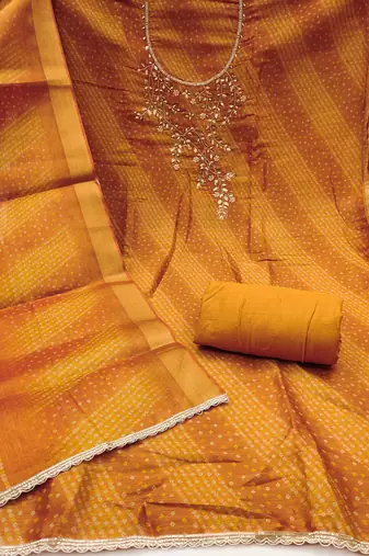  bandhani print & handwork simmer cotton silk dress material