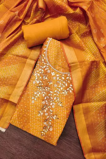  bandhani print & handwork simmer cotton silk dress material