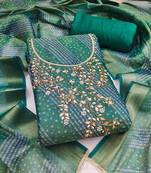Women's unstitched bandhani print & handwork simmer cotton silk dress material (msmfc11603d)