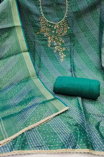  bandhani print & handwork simmer cotton silk dress material