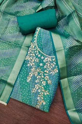  bandhani print & handwork simmer cotton silk dress material