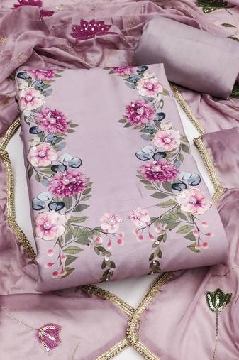 Women's unstitched digital print & handwork premium roman cotton dress material (msmfc11605a)