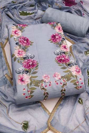 Women's unstitched digital print & handwork premium roman cotton dress material (msmfc11605b)