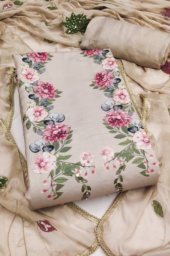 Women's unstitched digital print & handwork premium roman cotton dress material (msmfc11605c)