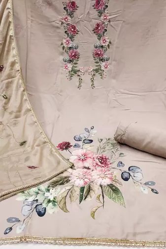  digital print & handwork premium roman cotton dress material