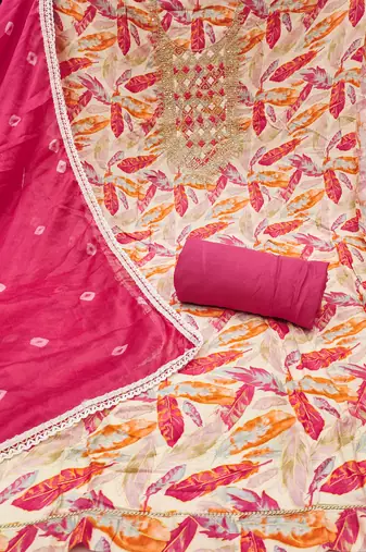  multi digital print & handwork jaam cotton dress material