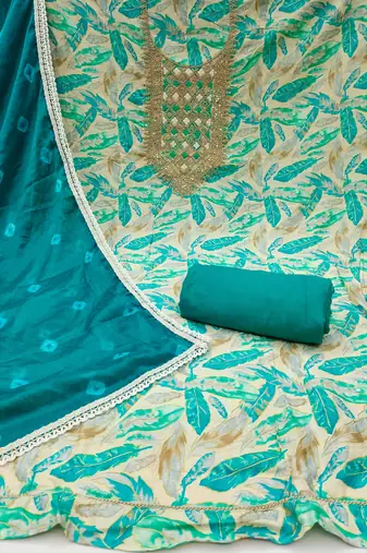  multi digital print & handwork jaam cotton dress material