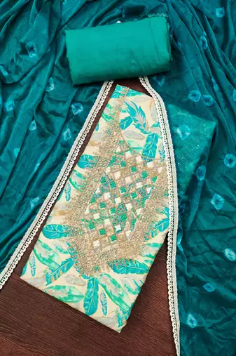  multi digital print & handwork jaam cotton dress material