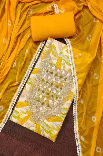  multi digital print & handwork jaam cotton dress material