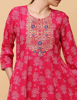 Pink rayon printed & embroidered work anarkali kurta bottom dupatta set 4