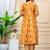 mustard cotton printed & embroidered work angrakha kurta bottom dupatta set